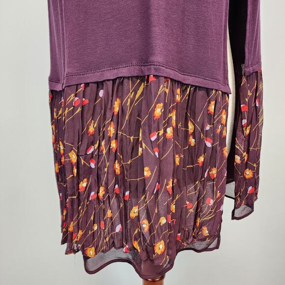 Lori Goldstein Sleeveless Cardigan Top Size XS Plum Modal Floral Chiffon Trim - Picture 6 of 12